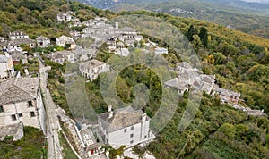 Drone scenery of traditional village of Dilofo in Central Zagori, Epirus region, in the Ioannina regional unit in Greece