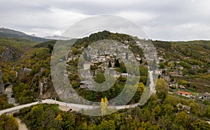 Drone scenery of traditional village of kipoi in Central Zagori, Epirus, in the Ioannina region Greece