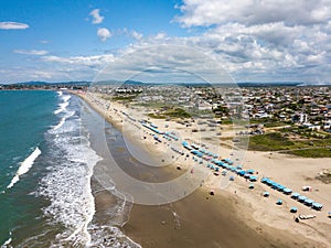 Drone shot of beach at Playas General Villamil, Ecuador