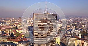 Drone shot of Beogradjanka, a modern high-rise building in Belgrade