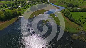 Drone shot of big lake in summer