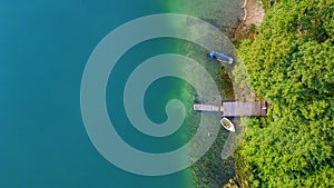 Drone shot of boats on a lake