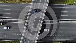 Drone shot of busy traffic highway with cars