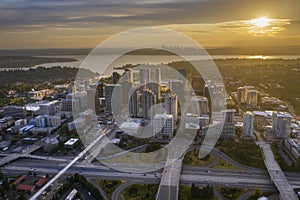 Drone shot of the city of Bellevue from above