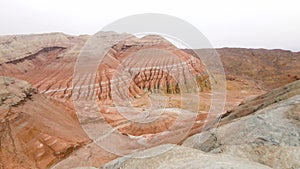 Drone shot of desert mountains Aktau in Kazakhstan