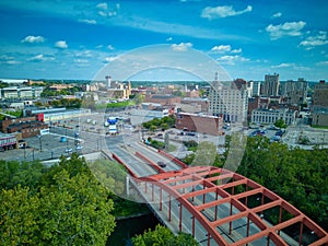 Drone shot of downtown Youngstown in Ohio, USA at midday