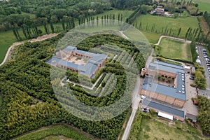 drone shot of Fontanellato Maze of Masone in Parma Province, Italy