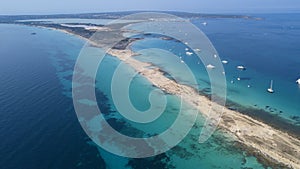 Drone shot of illetes in the island of formentera  baleares, spain photo