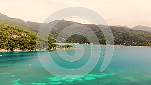Drone shot on island beach of Labadee, Haiti Royal Carribean private island