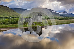 Drone shot of Kilchurn Castle, Scotland