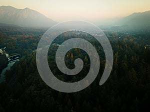 Drone shot of Mount Rainier Stratovolcano in Washington State