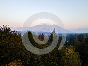 Drone shot of Mount Rainier Stratovolcano in Washington State