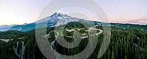 Drone shot of Mount Rainier Stratovolcano in Washington State