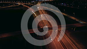 Drone shot Multi-lane expressway at night on air visas.