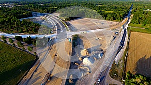 Drone shot of a New County Line Road intersection in Brooksville, Florida, USA