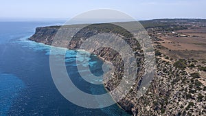 Drone shot ofel mirador in the island of formentera  baleares, spain