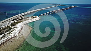 Drone shot of the old and new Florida Keys bridge