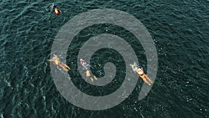 Drone shot of an open water swimming event