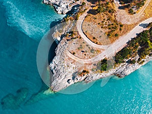 Drone shot of the popular and famous Xigia beach on the beautiful turquoise Ionian sea, Zakynthos (Zante) island