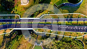 Drone shot of the Roadway overhead at Mirada, San Antonio, Florida, USA