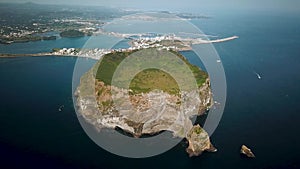 Drone shot of Seongsan Ilchulbong in Jeju Island, Republic of Korea.