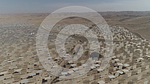 Drone shot of Solar Panels farm Flight of Green and Renewable Energy