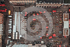 Drone shot of stalls in the Dolac Market in Zagreb, Croatia