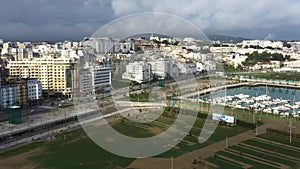 Drone shot of the Tangier. a Moroccan port on the Strait of Gibraltar