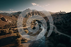 Drone shot of a valley in Crete, generative AI