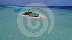 Drone sky of perfect shore beach holiday by turquoise ocean with white sand background