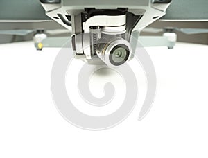 Drone surveillance camera lens on a white background