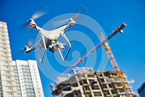 Drone survellance over construction area. building site inspection.