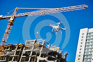 Drone survellance over construction area. building site inspection.