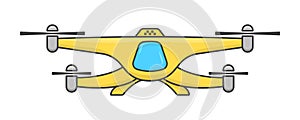 Drone taxi icon. Simple cartoon image of an aerial vehicle for transporting people. Isolated vector illustration on a