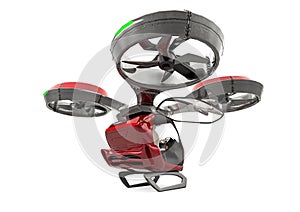 Drone taxi with an open door on white background rear view