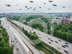 Drone taxis speeding through sky