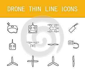 Drone thin line icons set photo