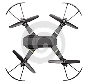 Drone to fly across the sky with  camera for shooting video and photos. Drone with blades and protection isolated on white