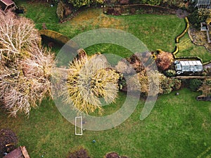 Drone top down view of a English garden.