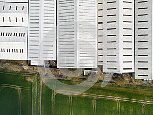 Drone top down view of a large warehouse facility.