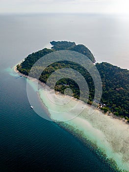 drone top view Koh Kradan tropical Island in the Andaman Sea Trang in Thailand