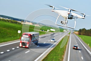 Drone and transportation. drone with camera controls highway road conditions