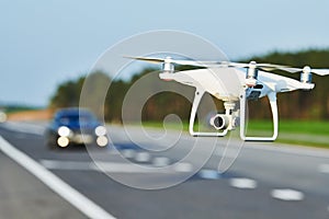 Drone and transportation. drone with camera controls highway road conditions