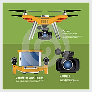 Drone with VDO Camera and Controller Vector Illustration photo