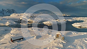 Drone view above Antarctic polar station - Vernadsky Base.