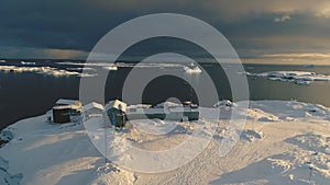 Drone view above Antarctic polar station - Vernadsky Base.
