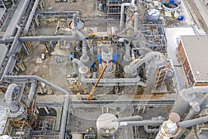 Drone view of the acid plant and heat exchanger assembly in the mining factory.