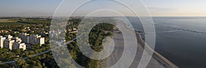 drone view of adriatic shore with sandy beach at morning