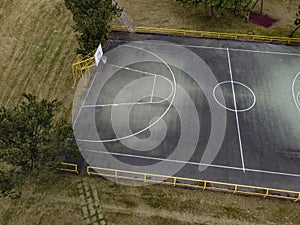 Drone view of a basketball court