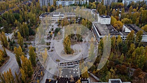 A drone view of the beautification of the abandoned Energetik Palace of Culture.